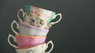 A stack of china teacups