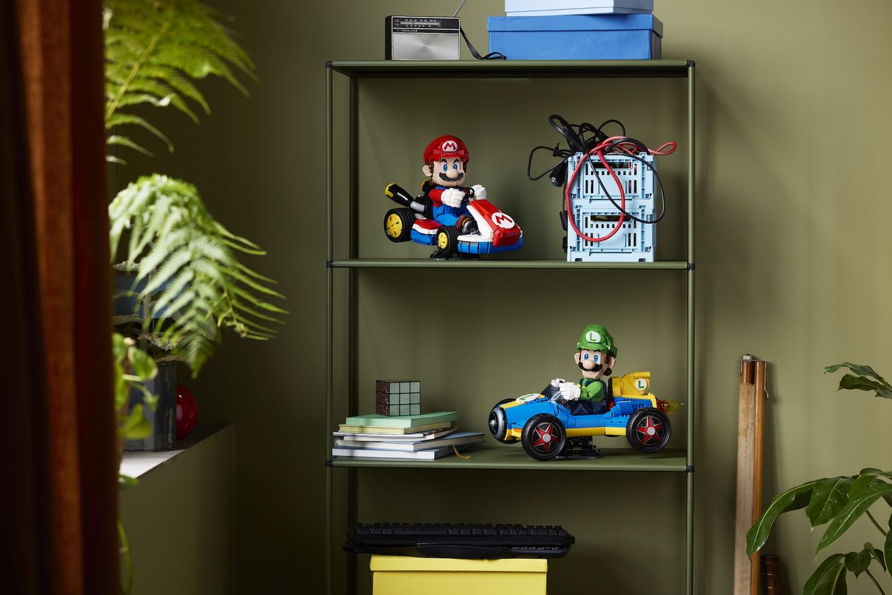 Different angles of the LEGO Luigi Mario Kart set