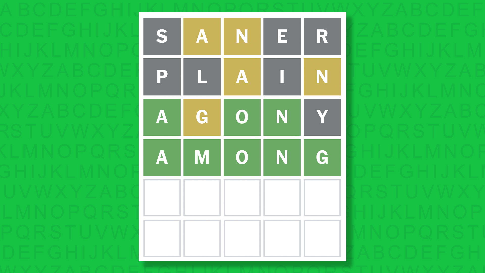 NYT Wordle answer for game 1630 on a green background