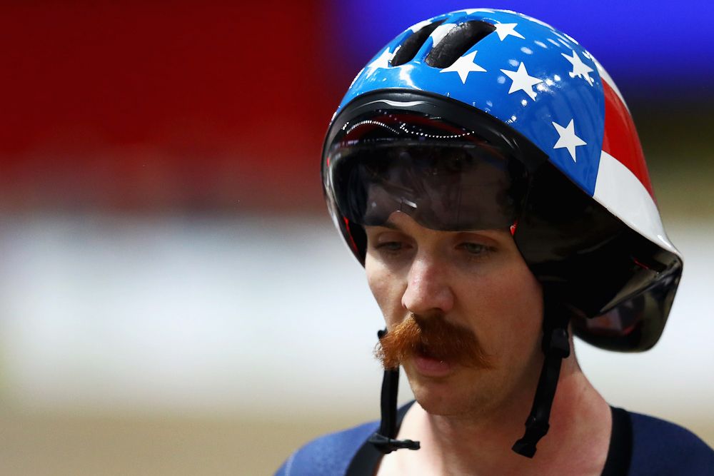 Ashton Lambie of USA competes in the men's pursuit qualifying on day one of the UCI Track Cycling World Championships in the BGZ BNP Paribas Velodrome Arena