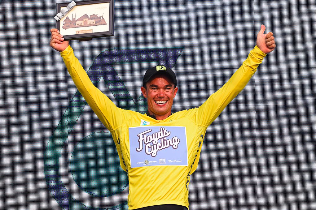 Travis McCabe (Floyd's Pro Cycling) in yellow after stage 3 at Tour de Langkawi