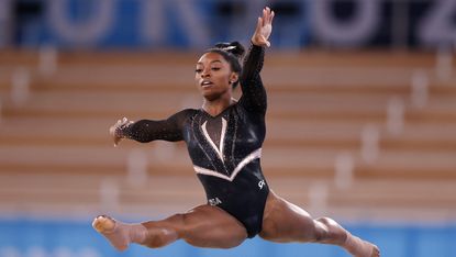 TOKYO, JAPAN - JULY 22: Simone Biles of Team United States trains in the floor exercise during Women's Podium Training ahead of the Tokyo 2020 Olympic Games at Ariake Gymnastics Centre on July 22, 2021 in Tokyo, Japan. (Photo by Ezra Shaw/Getty Images)