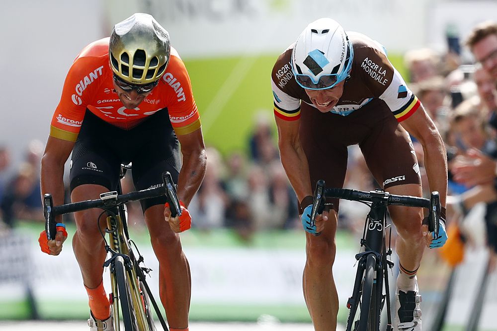 Greg Van Avermaet (CCC) and Oliver Naesen (AG2R La Mondiale) sprint for the finish line at BinckBank Tour
