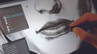 Close up of sketching lips