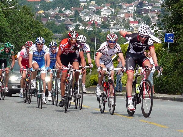 Cervelo rider Gabriel Rasch leads the break as the race develops.