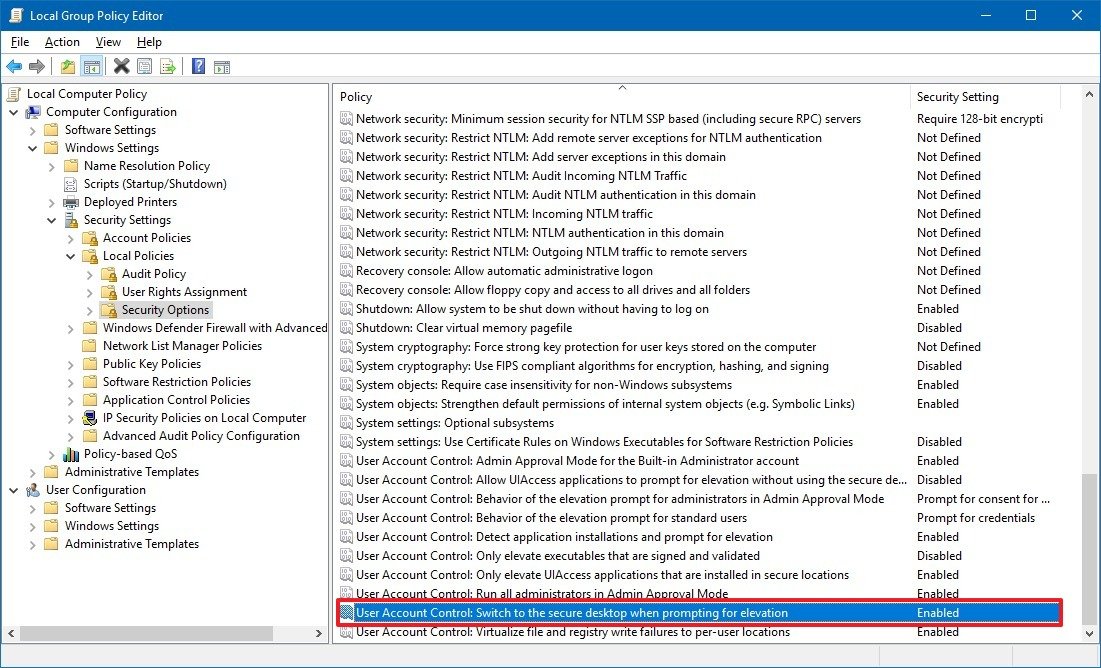 User rules. Windows 10 user Control. Computer configuration. Конфигурация компьютера\параметры Windows\. User account Control Switch to the.