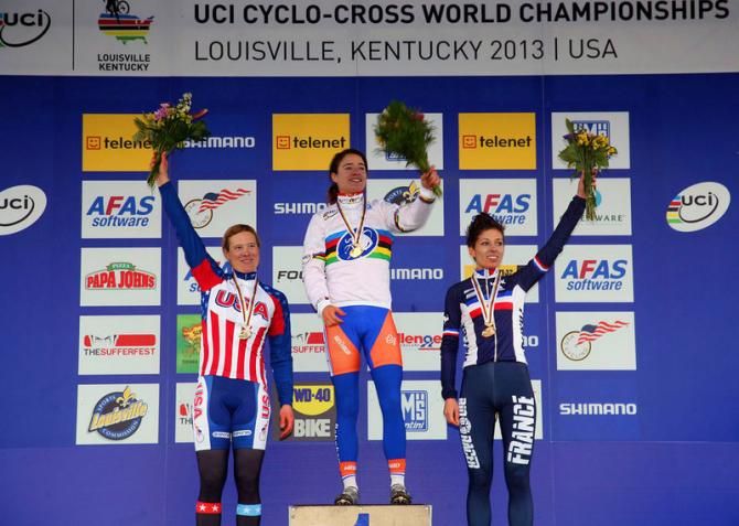 Congratulations to the world champions: Klaas Vantornout (Belgium) wins 2nd place, Sven Nys (Belgium) takes 1st, Lars Van Der Haar (Netherlands) is third.