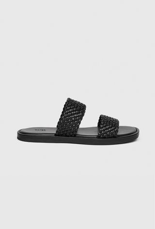 black sandal with woven strap