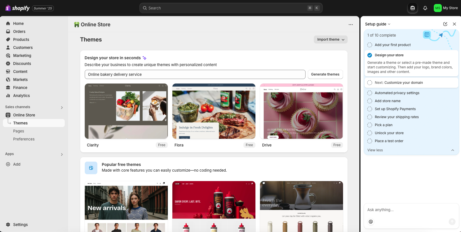 screenshot of Shopify website builder in use