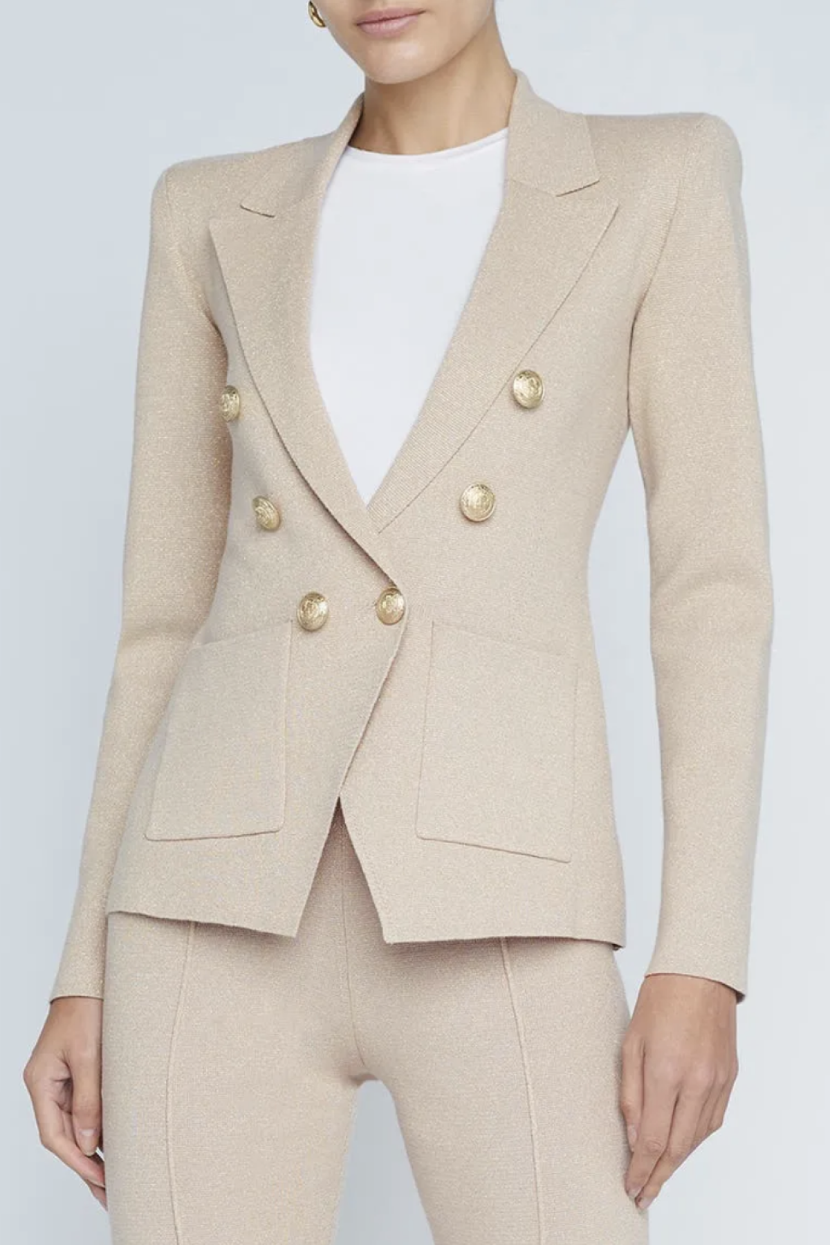 Kenzie Metallic Double Breasted Knit Blazer