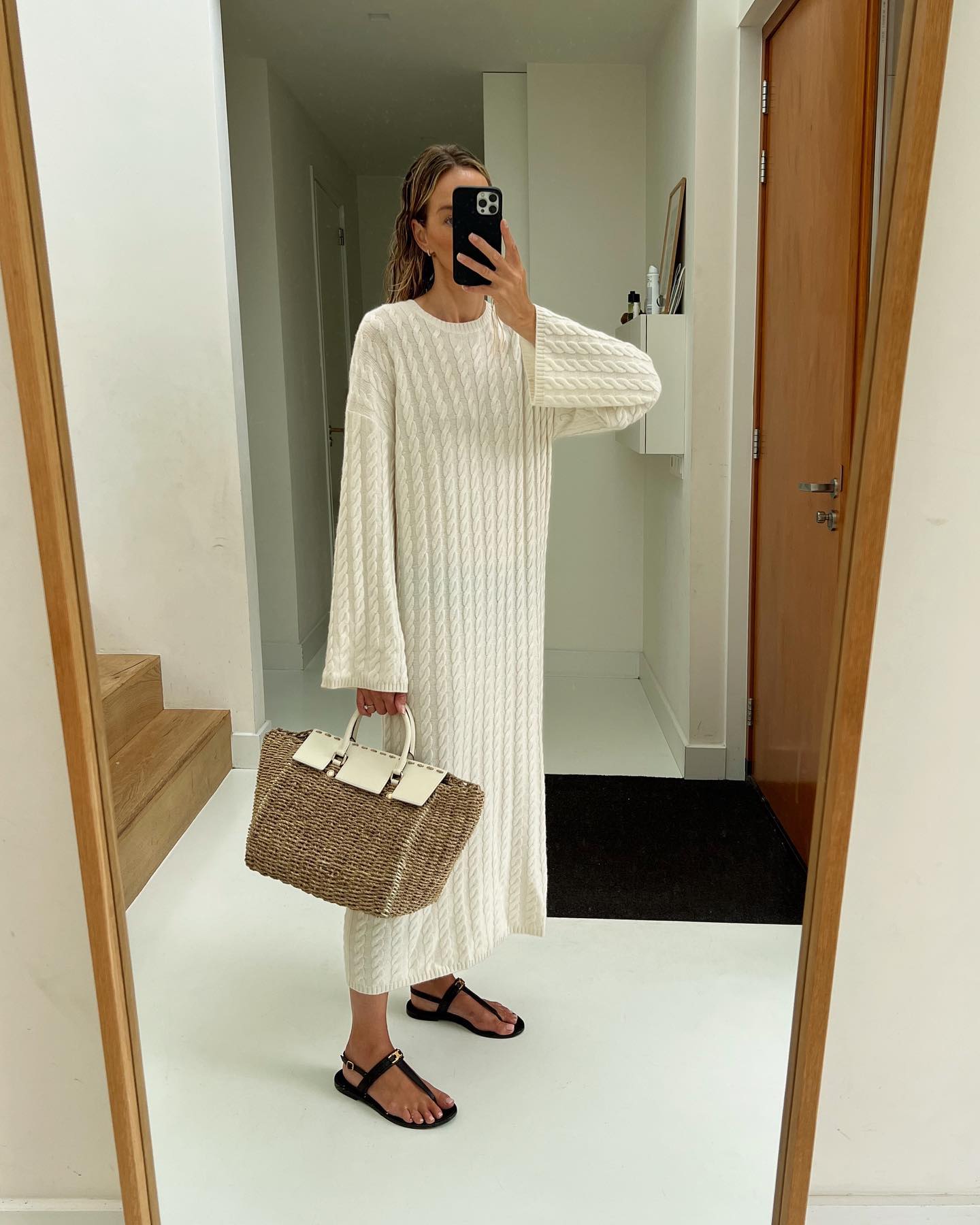 An image of @anoukyve wearing t-bar sandals.