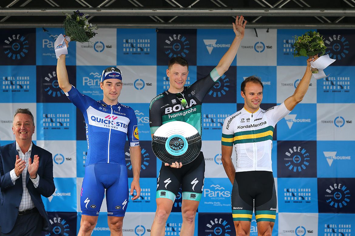 The top three: Sam Bennett, Elia Viviani and Steele von Hoff