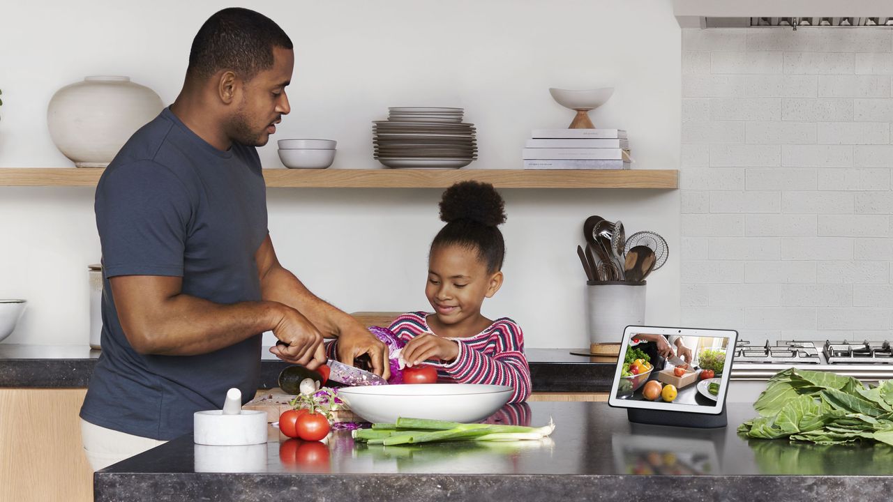 Google Nest Hub Max smart speaker in a kitchen