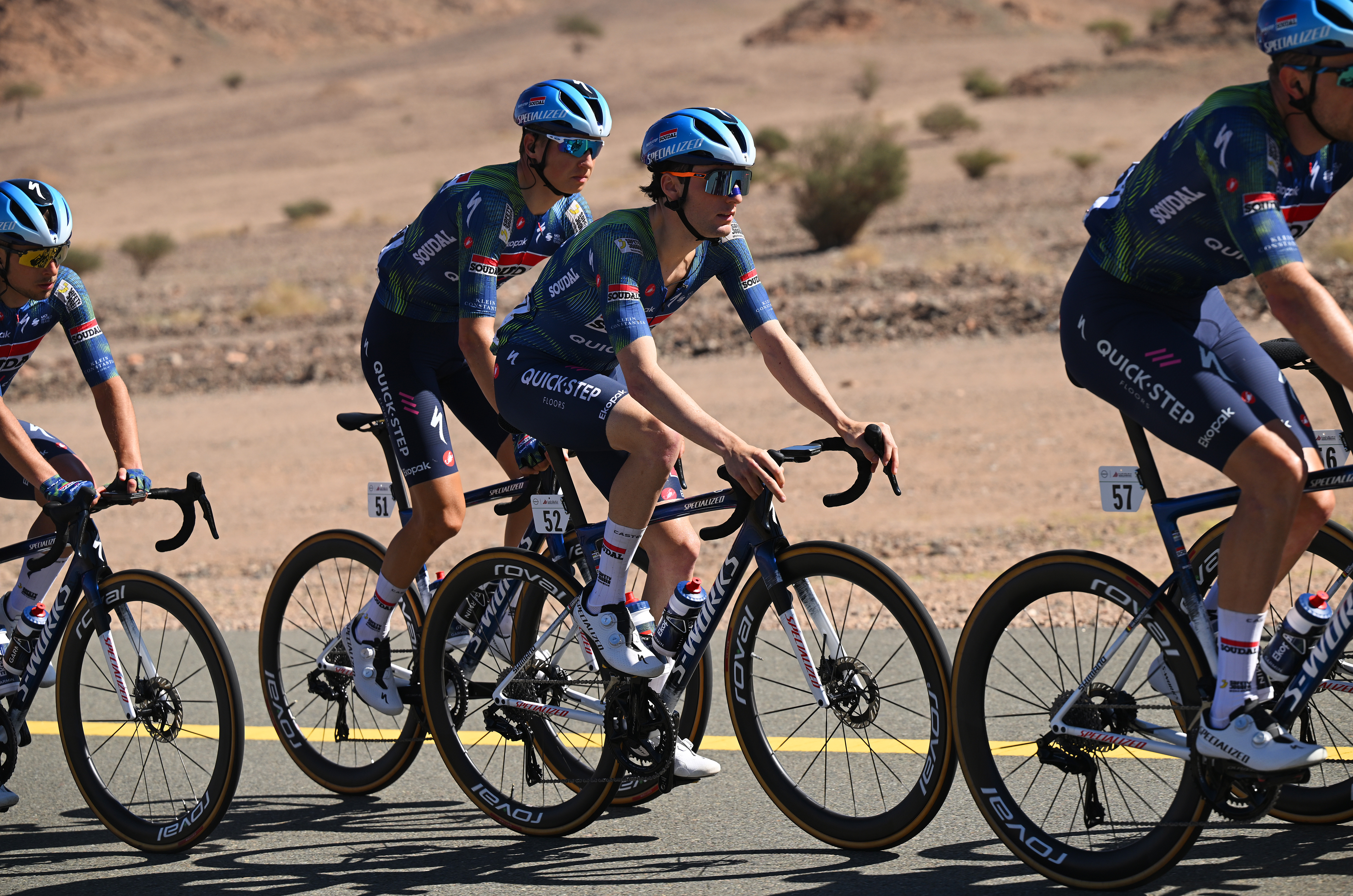 SKYVIEWS OF HARRAT UWAYRID, SAUDI ARABIA - JANUARY 31: Gianmarco Garofoli of Italy and Team Soudal Quick-Step competes during the 6th AlUla Tour 2026, Stage 5 a 163.9km stage from AlUla Old Town to Skyviews of Harrat Uwayrid 1166m on January 31, 2026 in Harrat Uwayrid, Saudi Arabia. (Photo by Dario Belingheri/Getty Images)