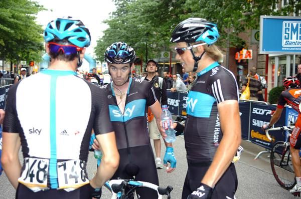Edvald Boasson Hagen and his Sky teammates after the finish.