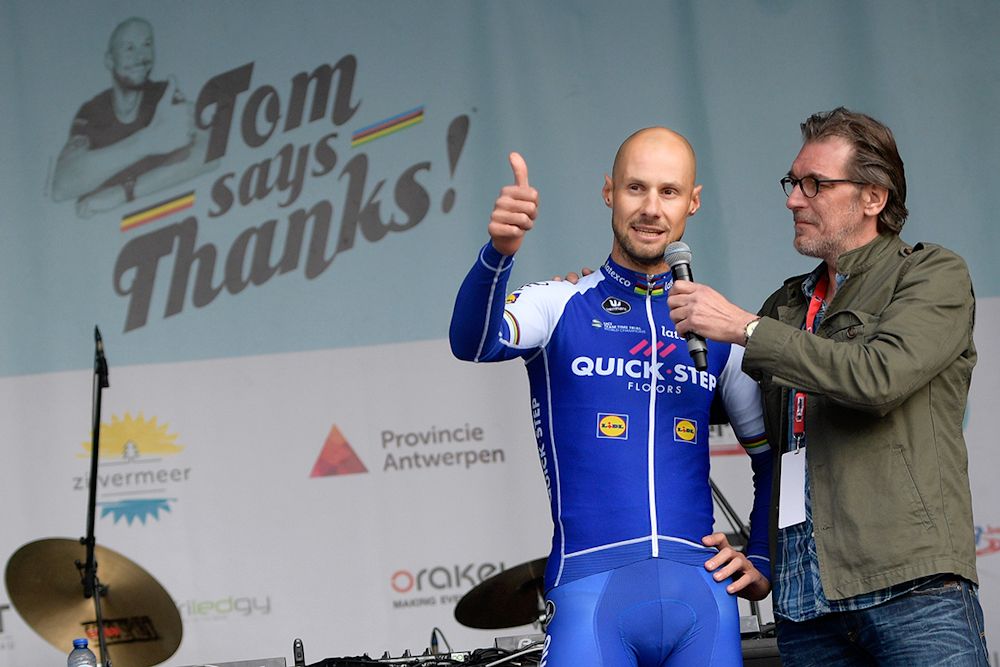 Boonen addresses his fans at the 'Tom Says Thanks' event