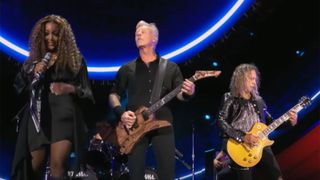 Metallica and Mickey Guyton (left) perform Nothing Else Matters at Global Citizen Festival