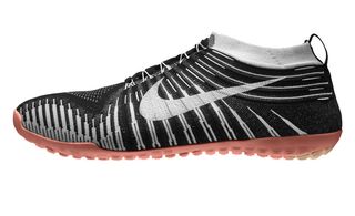 Black and gray Nike running shoes.