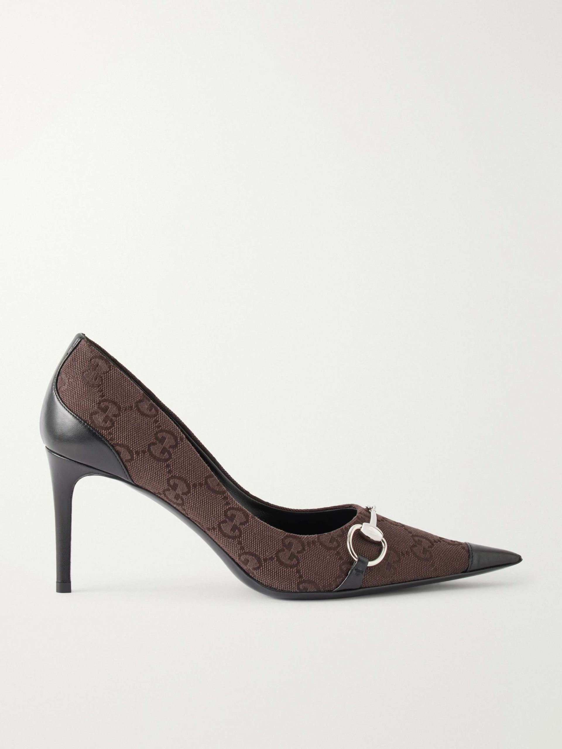 Donna Leather-Trimmed Canvas-Jacquard Pumps
