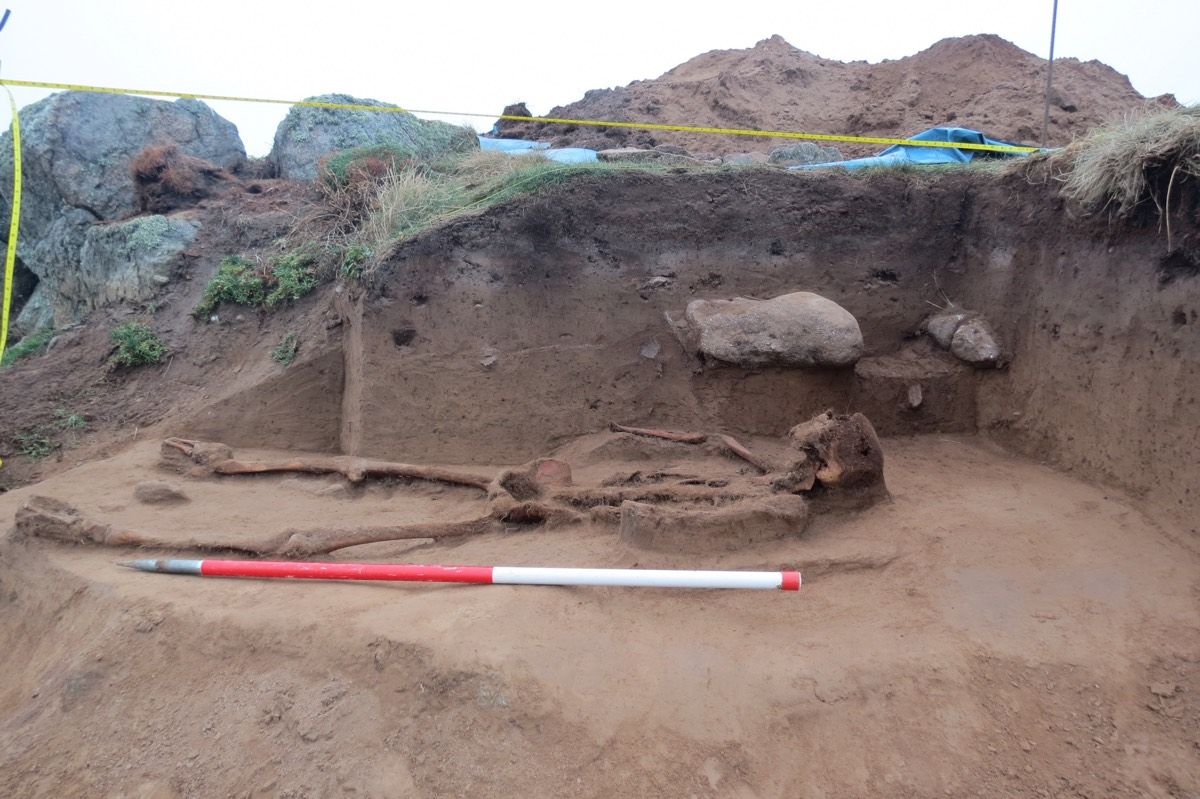 The human remains, but no hands, were found a few weeks ago on a rocky islet off the British Channel Island of Guernsey.