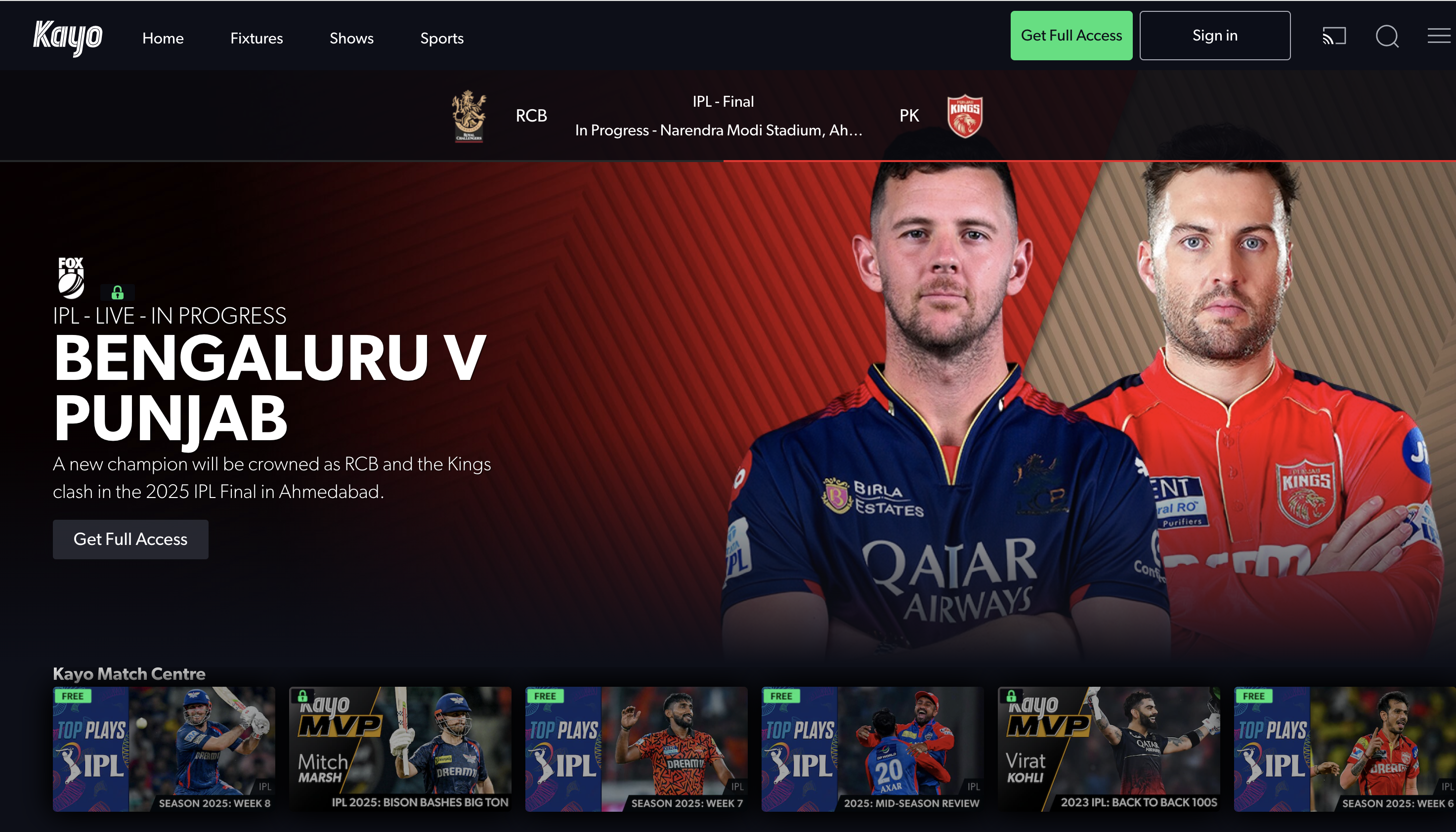 IPL Final 2025 for free on Kayo Sports