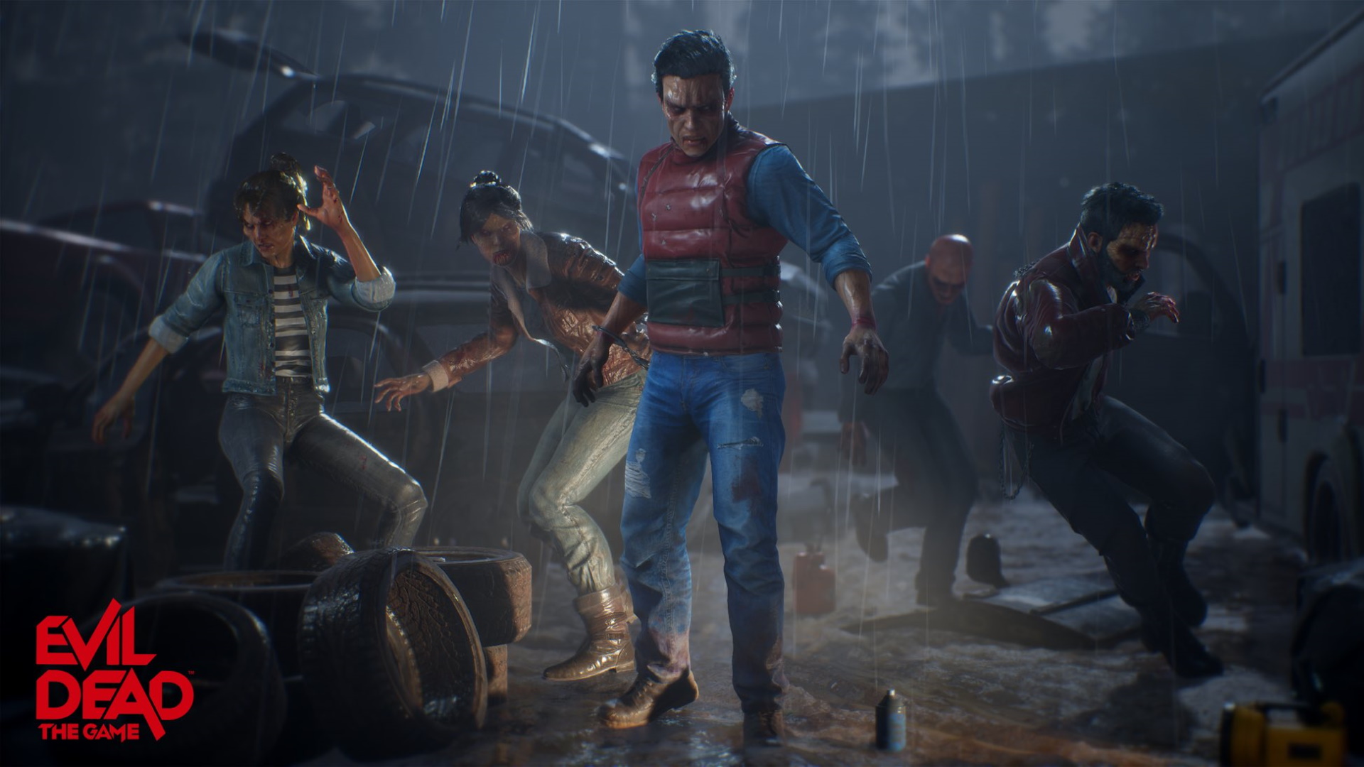 Evil Dead: The Game - A group of possessed deadites pose in the rain