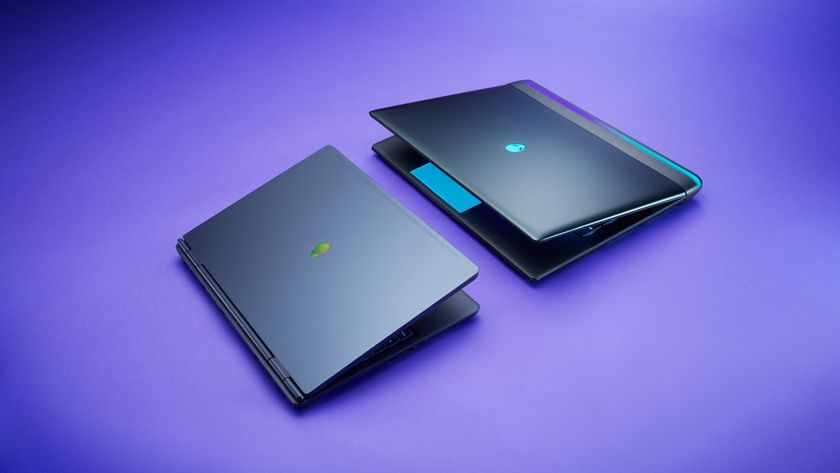 Alienware Area-51 16-inch and 18-inch RTX 5080 gaming laptops on a purple background