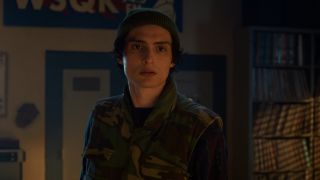 Mike wearing camo in the radio station in Stranger Things Season 5