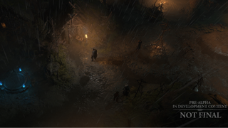 Spielercharakter in einer dunklen Höhle in Diablo 4