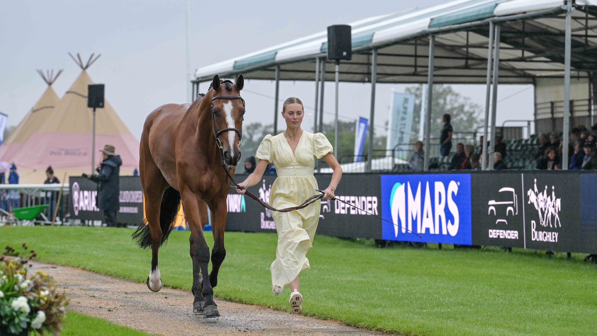 Cassie Sanger (USA) riding Redfield Fyre in the fist Horse Inspection before the start of the Defender Burghley Horse Trials, in the park land surrounding Burghley House near Stamford in Lincolnshire in the UK between 2nd - 6th September 2026