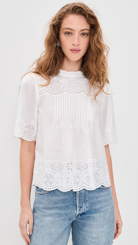 Madewell Embroidered Pintuck High-Neck Top