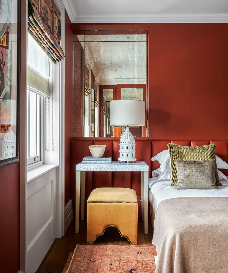 Bedroom mirror with antique finish