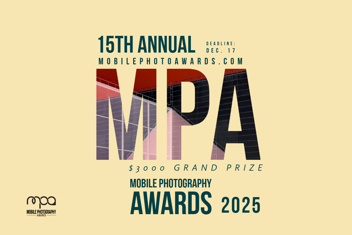 Promotional graphic for the 15th Annual Mobile Photography Awards, featuring a $3000 grand prize, deadline December 17, 2025