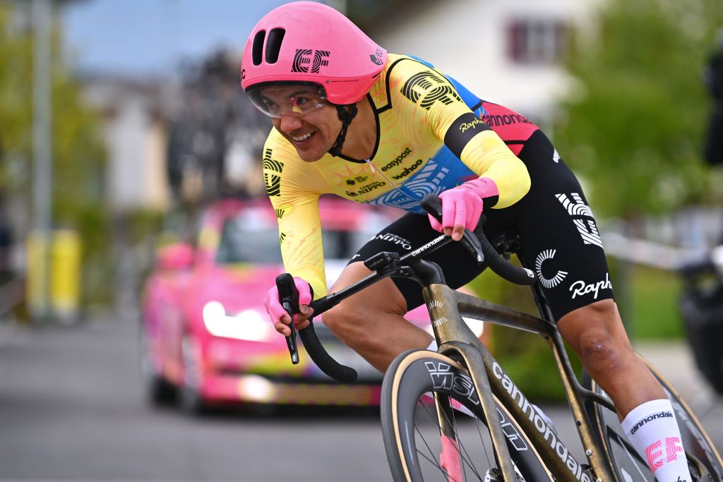 PAYERNE SWITZERLAND APRIL 23 Richard Carapaz of Ecuador and Team EF Education EasyPost sprints during the 77th Tour De Romandie 2024 Prologue a 228km individual time trial stage from Payerne to Payerne UCIWT on April 23 2024 in Payerne Switzerland Photo by Luc ClaessenGetty Images