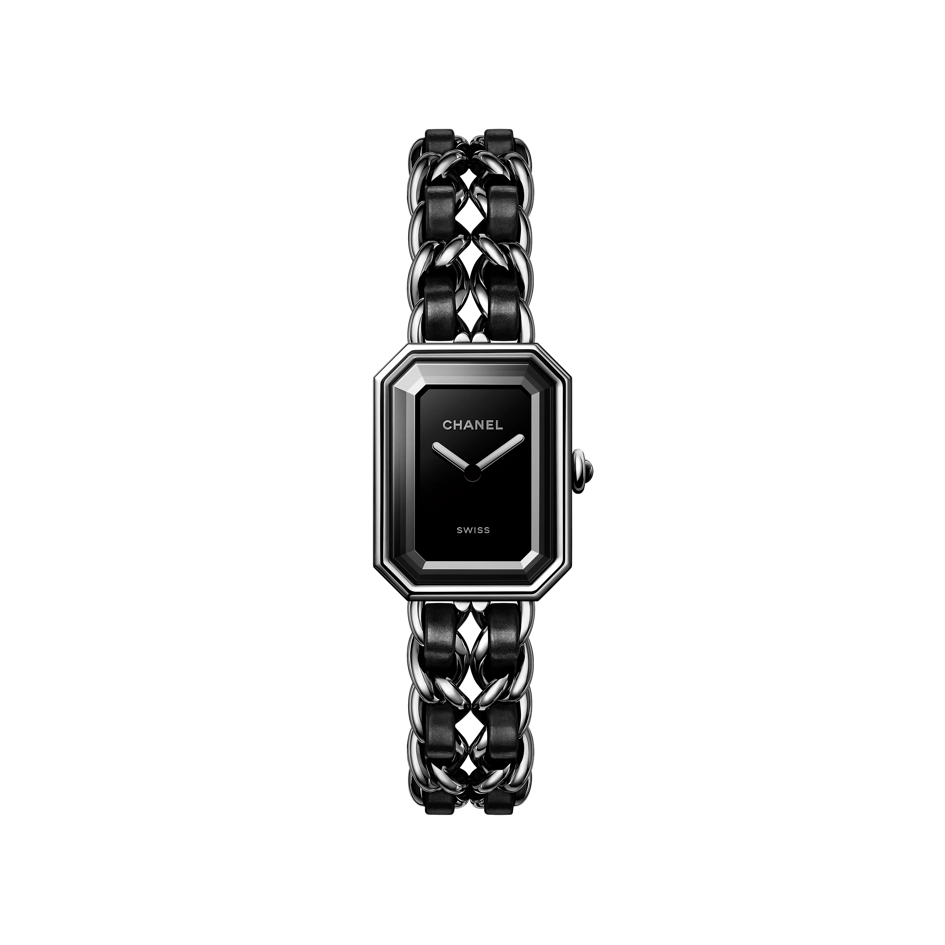 Chanel, Premi&amp;egrave;re Iconic Chain Watch in Steel and Black Leather