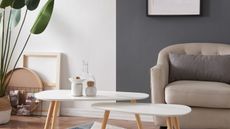 B&Q furniture: Merak Matt white & natural Non extendable Side table in living room