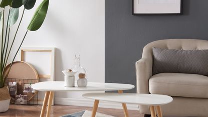 B&Q furniture: Merak Matt white & natural Non extendable Side table in living room