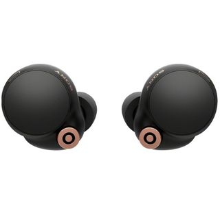 The Sony WF-1000XM4 true wireless earbuds in black with rose gold detailing.