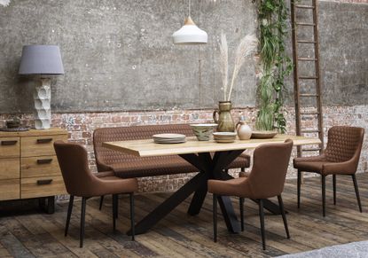 Dining table and faux leather dining chairs and bench from Furniture Village