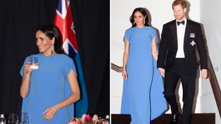 L-R: Meghan Markle, and Meghan Markle with Prince Harry in Fiji