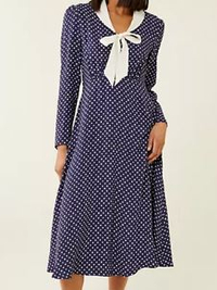 Finery London Polka Dot Tie Neck Midi Tea Dress | £45 ($57) | M&amp;S