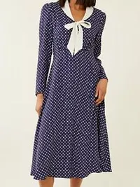 Finery London Polka Dot Tie Neck Midi Tea Dress | £45 ($57) | M&amp;S