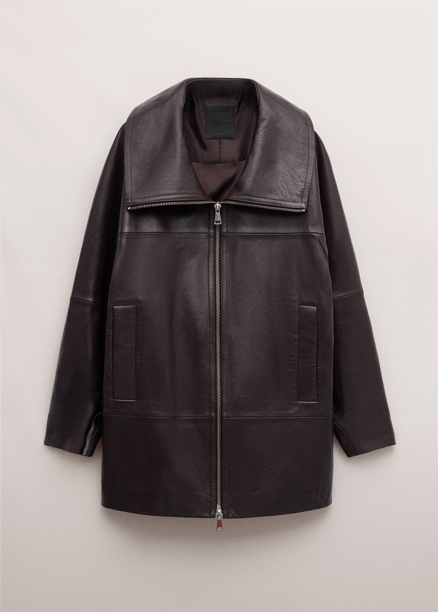 Oversized Funnel-Neck Leather Coat - Women | Mango Usa