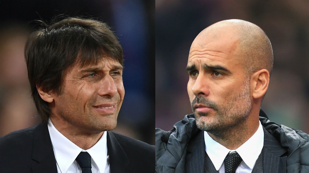 Antonio Conte of Chelsea and Man City boss Pep Guardiola