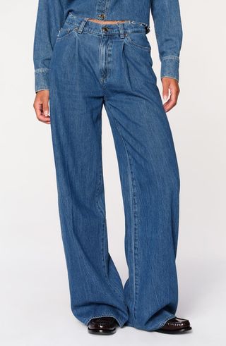 Isabel Pleated Mid Rise Wide Leg Jeans