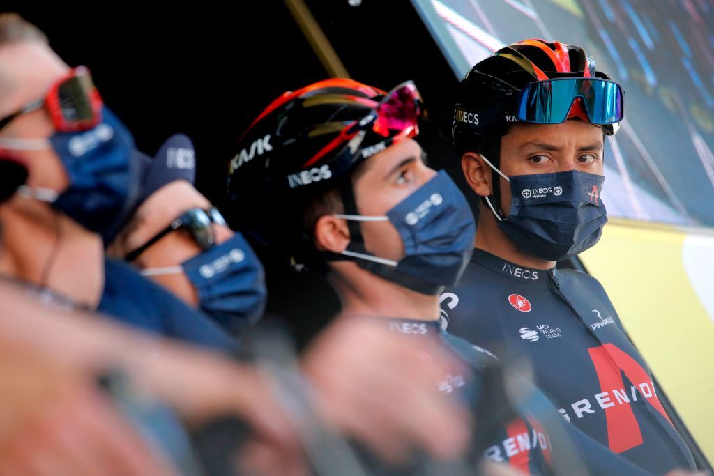 Team Ineos rider Colombias Egan Bernal looks on prior to the 7th stage of the 107th edition of the Tour de France cycling race 168 km between Millau and Lavaur on September 4 2020 Photo by Christophe Ena POOL AFP Photo by CHRISTOPHE ENAPOOLAFP via Getty Images
