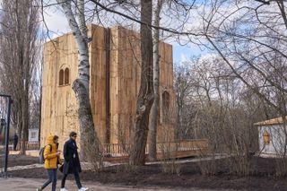 exterior of the Babyn Yar Holocaust Memorial showing it shut