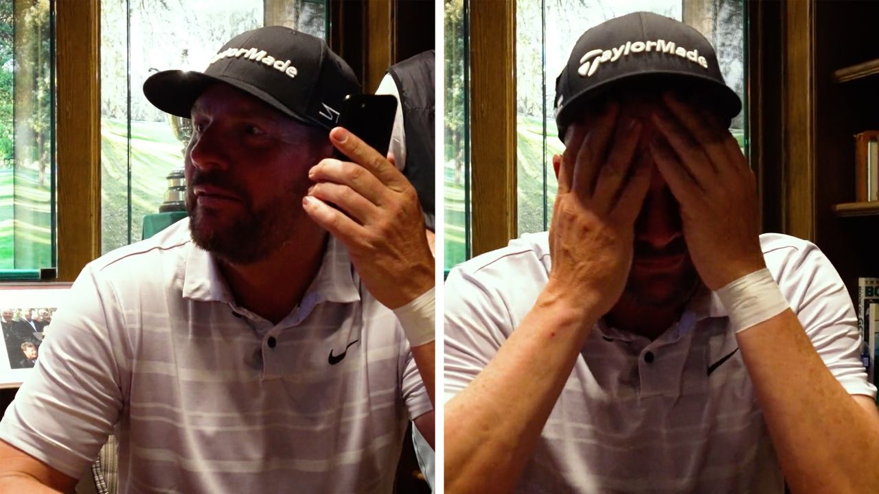 Screengrabs of Michael Block video on the phone to Charles Schwab Challenge tournament director