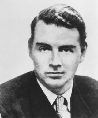 a black and white photo of spy Guy Burgess