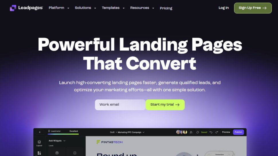 Website screenshot of Leadpages (August, 2025)